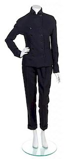 A Romeo Gigli Navy Wool Pant Suit, Size 40.