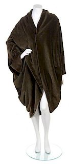 * A Romeo Gigli Olive Velvet Cocoon Coat, Size 40.