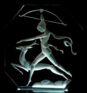 Art Deco Nude Diana Intaglio Glass Plaque