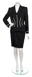 A Thierry Mugler Black Suit, Skirt size 38, jacket size 40.