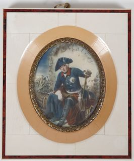 Antique MINIATURE PAINTING, "Friedrich the Great"