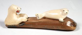 INUIT CARVING Walrus Ivory SEAL, BEAR