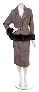 A Valentino Brown Tweed Suit, Skirt size 12.