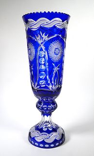 21" Bohemian Cobalt Cut to Clear Vase