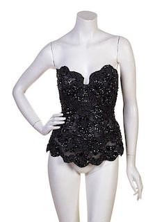 A Vicky Tiel Black Bead and Sequin Bustier, Size 42.