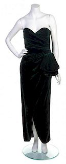 A Victor Costa Green Velvet Evening Gown, No size.