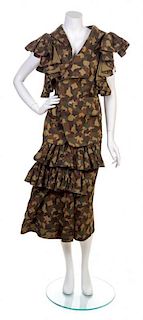 A Yohji Yamamoto Camouflage Cotton Skirt Ensemble, Top size 2, skirt size 1.