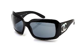 A Pair of Chanel Black Rectangular Sunglasses,