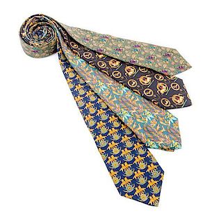 A Group of Four Salvatore Ferragamo Silk Neckties,