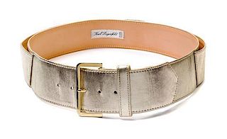 A Karl Lagerfeld Gold Metallic Belt, Size 85.