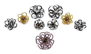 * A Set of Four Ani Afshar Beaded Floral Earclips,