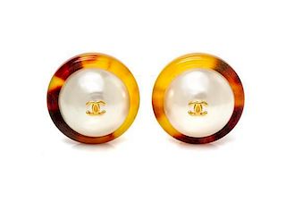 A Pair of Chanel Faux Pearl Earclips,