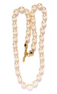 * A Chanel Faux Pearl Necklace with Ruby Gripoix,