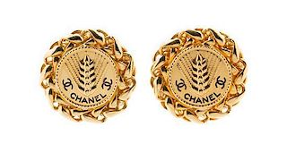 * A Pair of Chanel Goldtone Earclips, 1.5" x 1.5".