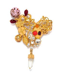 * A Christian Lacroix Multicolor Stone and Goldtone Brooch,