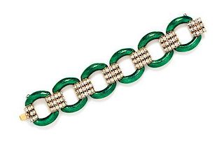 * A Ciner Green and Clear Rhinestone Link Bracelet, 7.5".