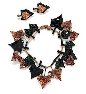 A Gerda Lynggaard for Monies Black Resin and Copper Leaf Demi Parure,