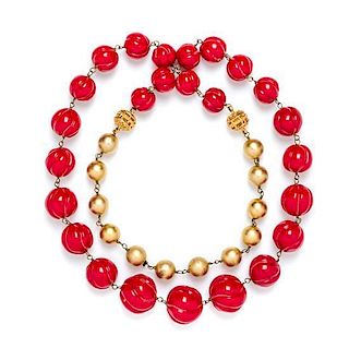* A Gianfranco Ferre Red Carved Beaded Necklace,