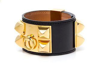 An Hermes Black Leather Collier de Chien Bracelet,