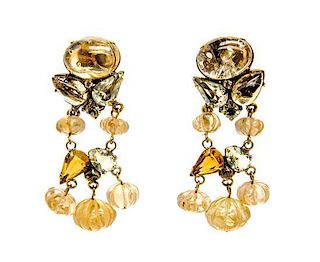 A Pair of Iradj Moini Yellow Citrine and Yellow Topaz Dangle Earclips,