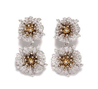 * A Pair of Jarin Sterling Rhinestone Floral Earclips,