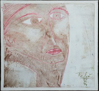 Sacha Tebo, Am./Haitian 1934-2004, Abstract Portrait, 1979, Mixed media on canvas, unframed