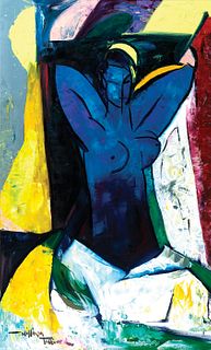William Tolliver, Am. 1951-2000, Blue Nude, Oil canvas, framed