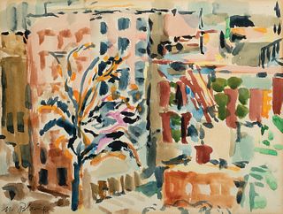 Nell Blaine, Am. 1922-1996, Tree in the City, Watercolor, matted and framed under glass