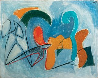 Louis Schanker, Am. 1903-1981, "Movement" 1942 Oil on canvas, framed