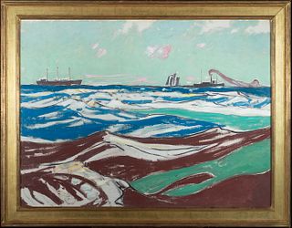 Charles Woodbury, Am. 1864-1940, "Sketch for North West Wind", Oil on canvas, framed