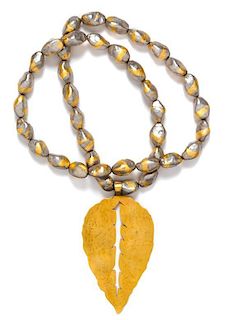 A Mary McFadden Goldtone Leaf Pendant Necklace,