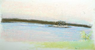 Wolf Kahn, Am. 1927-2020, Maine Island, Pastel on paper, framed