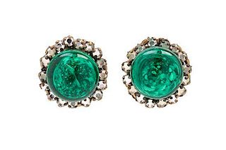 * A Pair of Miriam Haskell Green Earclips,