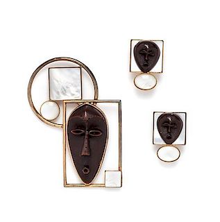 * A Philippe Ferrandis Metal Brooch and Earclips,