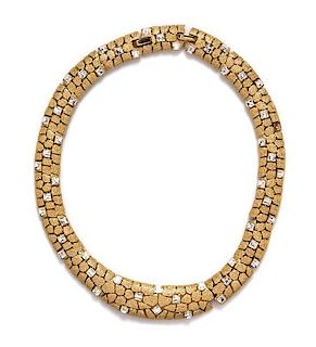 A Trifari Goldtone and Rhinestone Collar Necklace,