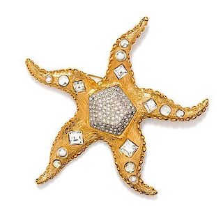 A Valentino Brushed Gold Starfish Brooch, 6 x 5.5 inches.