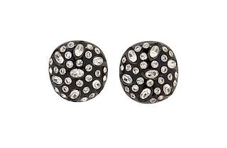 * A Pair of Weiss Black and Clear Rhinestone Earclips,