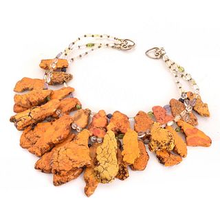 Orange Turquoise and Glass Bead Necklace