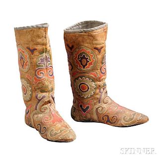 Pair of Uzbek Applique and Embroidered Boots