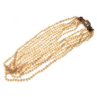 Freshwater cultured pearl, diamond, 14k torsade necklace