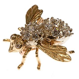 Diamond and 14k gold bee brooch