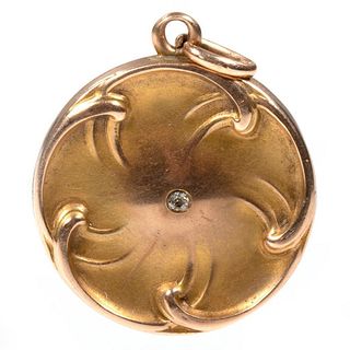 Art Nouveau diamond and 10k gold locket pendant