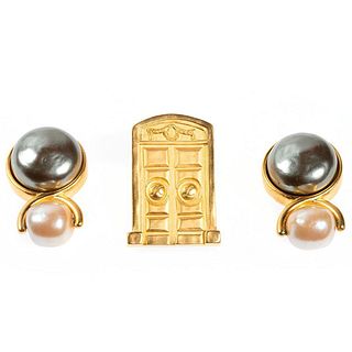 Karl Lagerfeld brooch and clip earrings