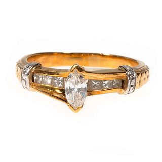 Diamond and 18k bi-color gold ring