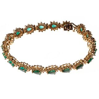 Emerald, diamond & 14k gold bracelet