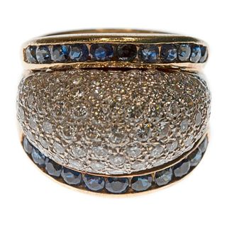Sapphire, diamond and 14k gold dome ring