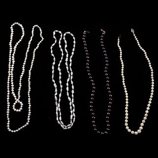 Four cultured pearl necklaces