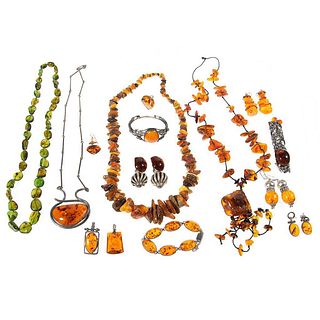 Collection of amber, silver and metal jewelry
