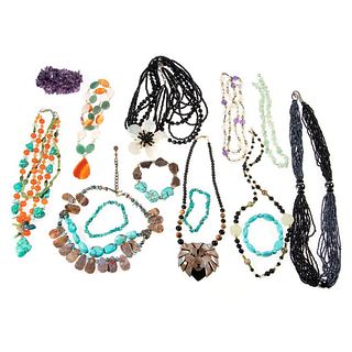 Collection of beaded, silver and metal jewelry