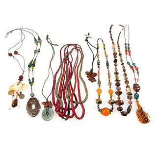 Assorted beaded silver and metal necklaces